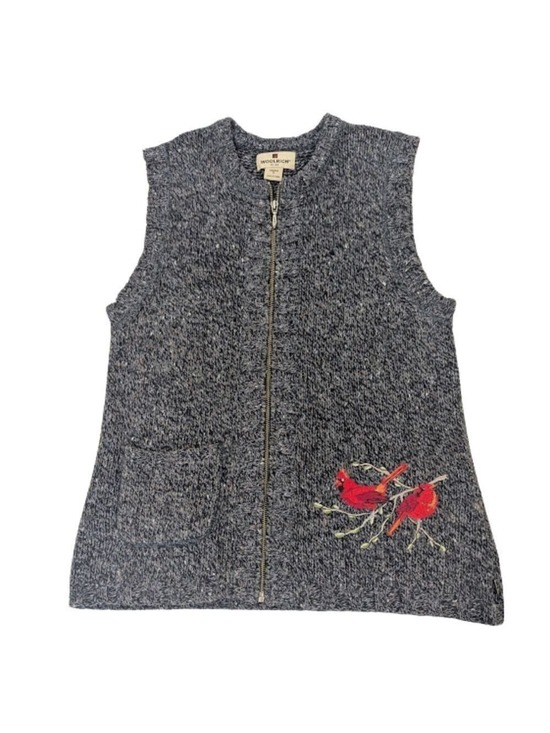 Woolrich Jackets & Blazers - Woolrich Cardinal Embroidered Zip Sweater Vest Black Heather Size M Cottagecore